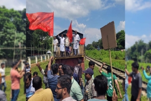 সিলেট-ঢাকা রেলপথে যাত্রী সুবিধা বৃদ্ধির দাবিতে রেলপথ অবরোধ