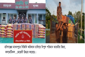 মাধবপুরে বিজিবির অভিযানে ৩১ লাখ টাকার ভারতীয় পণ্য জব্দ