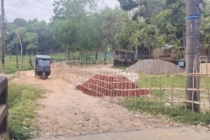 সিলেটে বাঁশের বেড়া দিয়ে সরকারি সড়ক অবরুদ্ধ : অভিযুক্ত আওয়ামী লীগ নেতা