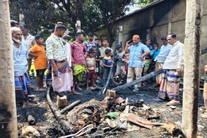 তাহিরপুরে ভয়াবহ অগ্নিকাণ্ড: তিন পরিবারের সবকিছু পুড়ে ছাই