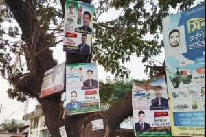 তফসিলের পরও সুনামগঞ্জ-১ আসনে ঝুলছে প্রার্থীদের ব্যানার-ফেস্টুন