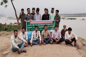 যাদুকাটার তীর কেটে বালু লুটের প্রতিবাদে তাহিরপুরে অবস্থান কর্মসূচি