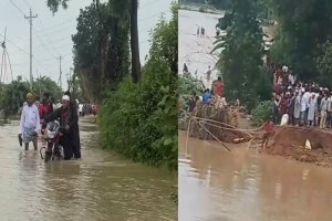 খোয়াইয়ের বাঁধ ভেঙে হবিগঞ্জে বন্যা প্লাবিত অন্তত ২০ গ্রাম