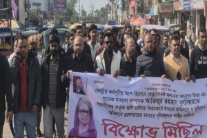 মুসাব্বির হত্যার প্রতিবাদে উত্তাল সুনামগঞ্জ, স্বেচ্ছাসেবক দলের বিক্ষোভ মিছিল