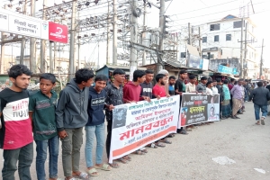 দিরাইয়ে ‘জয়’ হত্যার দ্রুত বিচার ও ফাঁসির দাবিতে মানববন্ধন