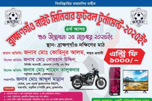 সুনামগঞ্জের ব্রাহ্মনগাঁও মাঠে ৪র্থ মিনি ফুটবল টুর্নামেন্ট আসর ১৫ নভেম্বর