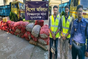 বিশ্বম্ভরপুরে ৫৮ বস্তা পেঁয়াজ ও ৪০ হাজার নাসির বিড়ি জব্দ