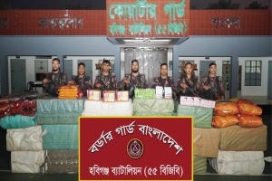 মাধবপুরে বিজিবির অভিযানে দেড় কোটি টাকার ভারতীয় পণ্য জব্দ
